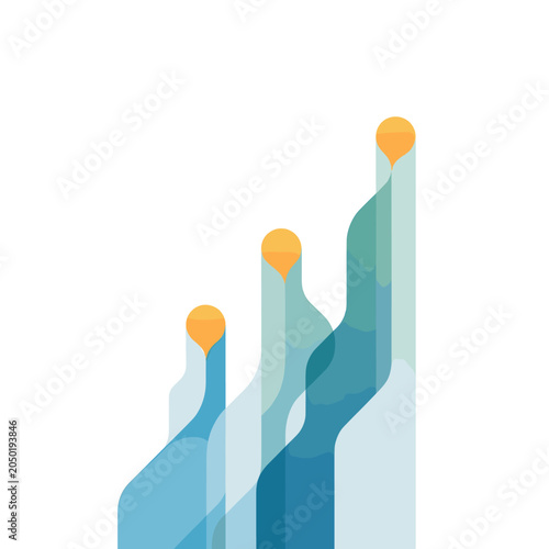Abstract graphic representing upward growth and progress with stylized lines and dots.