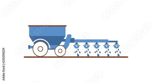 Tableau sur toile Agricultural fertilizer spreader machine spraying liquid on a field, vector illu