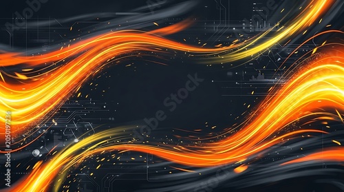Fiery glowing light streaks abstract background with sparks