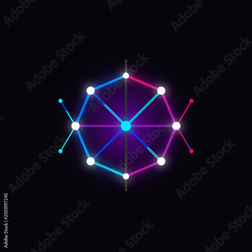 Quadro em tela Abstract neon neural network icon representing artificial intelligence connectiv