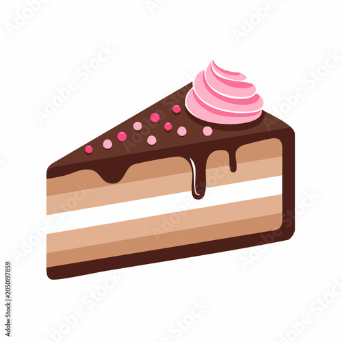 Slice of Chocolate Cake with Pink Frosting and Sprinkles
