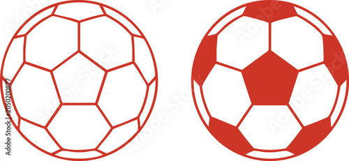 Red and white outline soccer ball, minimalist football sport