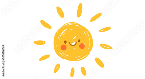 Tableau sur toile Smiling sun with rays and rosy cheeks on white background