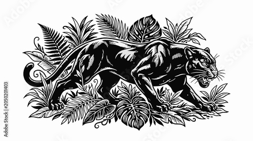 Black panther prowling in the jungle