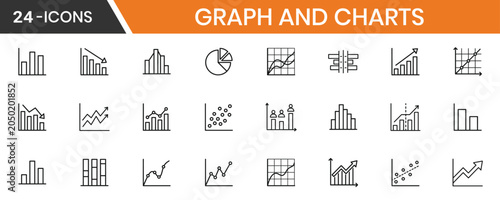 Graph And Charts Thin Line Icon Set Bar Pie Area