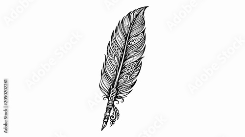 Intricate tribal feather quill pen illustration