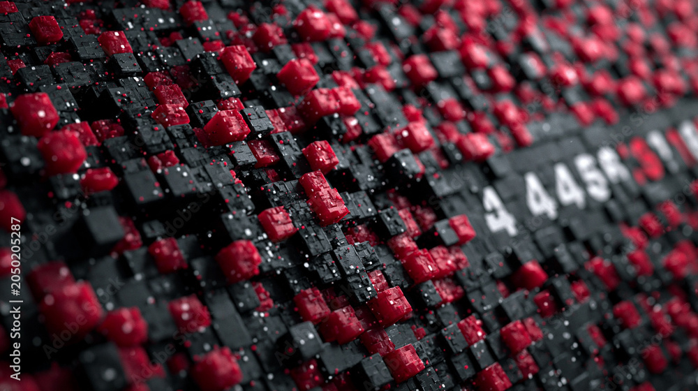Fototapeta premium Abstract 3D Red and Black Texture with Bold Geometric Patterns - Modern Digital Art and Surface Design