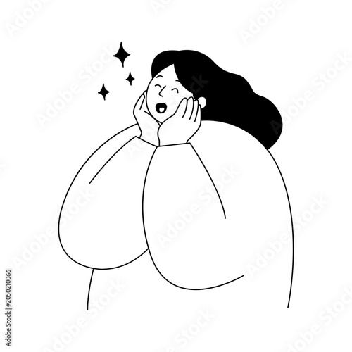 Surprised or amazed woman expressing joy and excitement with sparkles
