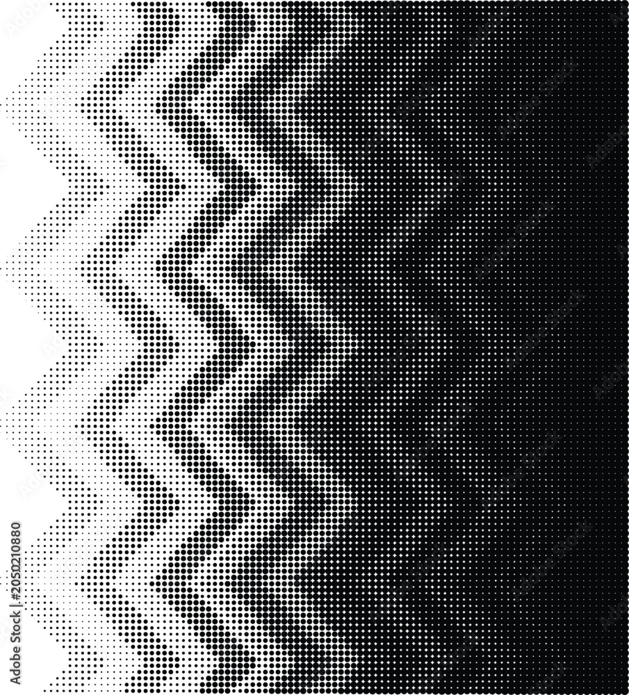 Fototapeta premium Halftone dot transition from transparent to black, abstract digital art background.