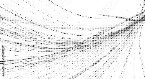 Abstract wavy lines and curves composed of black dots on a gray checkered background, creating a dynamic and fluid visual texture effect.