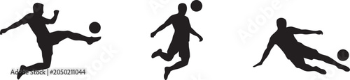 Photos Black silhouettes of soccer players kicking ball