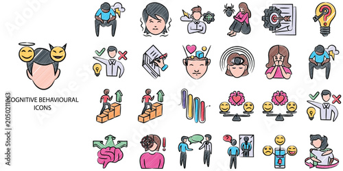 Bild auf Leinwand Cognitive Behavioral simple concept 24 color icons set