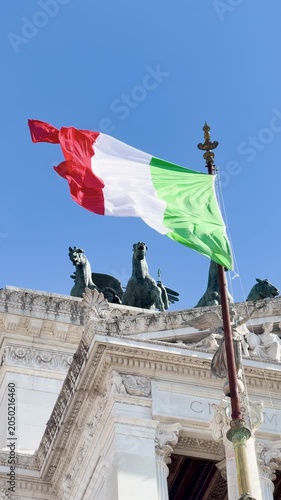 Vittoriano Monument White Marble Sculptures Italian Flag Rome Italy