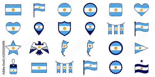 Quadro su tela Argentine flag symbols in various shapes including maps and emblems for national