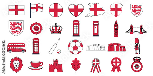 Cuadro en lienzo English icons with St George's Cross in red and white against a clean background