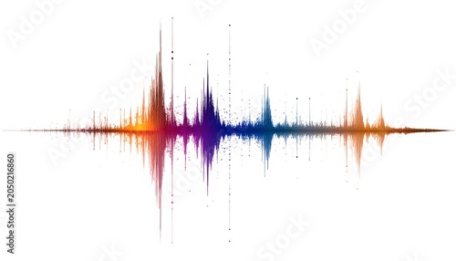 A colorful waveform graphic with multicolored peaks and troughs on a white background