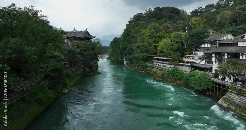 Aerial footage of landscape in dujiangyan, Sichuan province,China