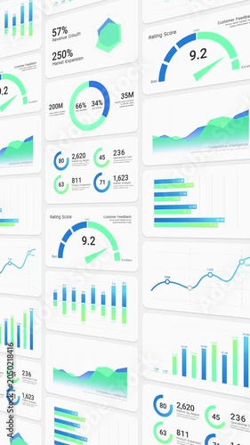 Business intelligence and financial performance analysis report on white background, animated infographic bar chart, investment data analytic graph dashboard, success corporate market statistics trend