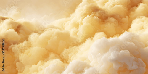 Billede på lærred Fluffy white clouds in the sky resemble a delicious closeup of creamy mashed pot