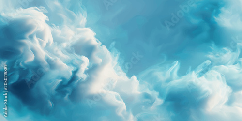 Schilderij op canvas A beautiful clear blue sky with fluffy white cumulus clouds basking in the brigh