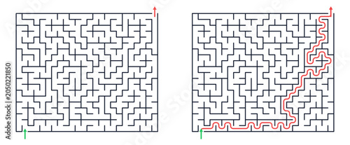 Canvastavla Rectangular maze for kids, medium difficulty printable logic game, find the way