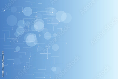 Abstract blue gradient background, with white circuit, lines and circles