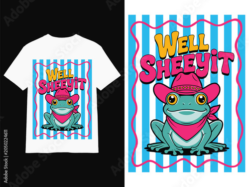 Well Shell Yeah Funny Frog Summer T Shirt Design Cute Cartoon Vector typography tshirt poster mug hoodie quote.