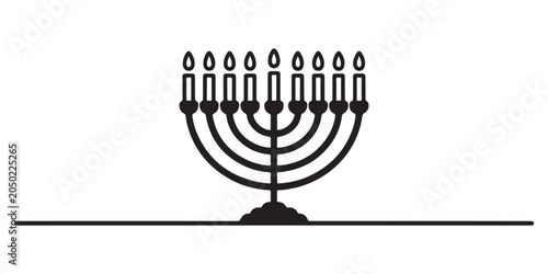Bild auf Leinwand Minimalist Line Art Illustration of a Hanukkah Menorah with Nine Lit Candles