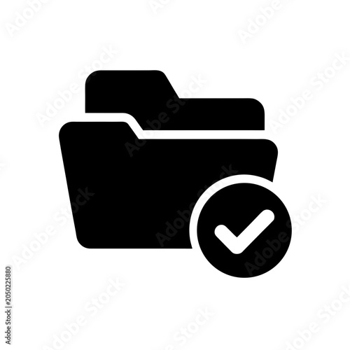 Black file folder icon with a check mark Vector
