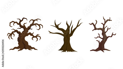 Foto Three different spooky dead bare trees without leaves isolated on white backgrou