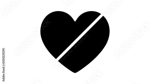 Fotografie Black heart icon divided with white on isolated white background symbolizing bro