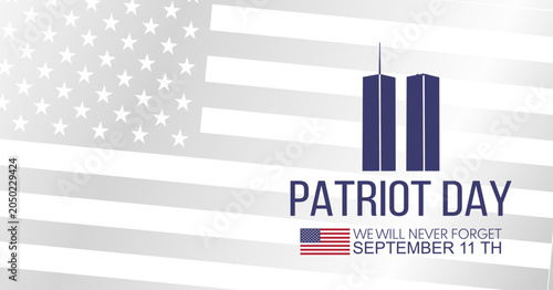 Принти на полотні Patriot day poster with twin towers silhouette and american flag background, sep