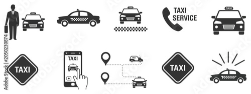 Foto Taxi Service Vector Icon Set Featuring Taxi App Symbols, Map Pointers, Delivery