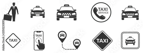 Foto Taxi Service Vector Icon Set Featuring Taxi App Symbols, Map Pointers, Delivery
