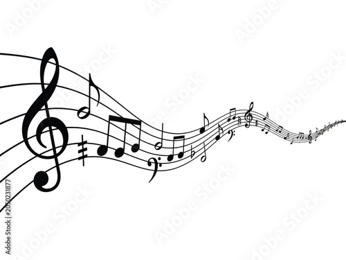Musical notes and treble clef on sheet music