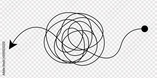 Messy tangle continuous one line drawing of chaos and confusion turning into a clear path and target. Vector illustration, Modern chaos with circle messy tangle icon sign continuous one line drawing