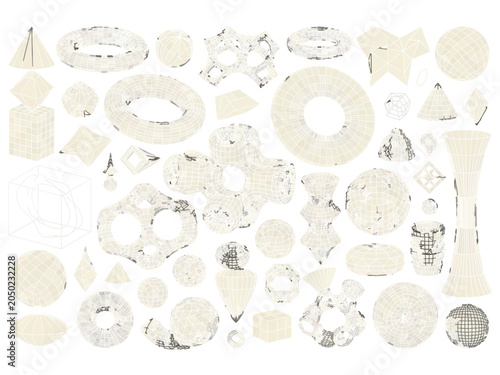 3d model wireframe collection geometric shapes and abstract forms