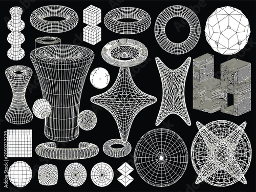 3d modeling wireframe collection geometric shapes and abstract designs