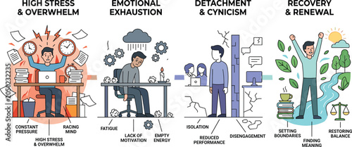 Photos Stages of job burnout and recovery infographic chart illustrating stress emotion