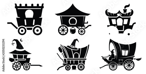Obraz na płótnie Collection of witch wagon silhouette icon set