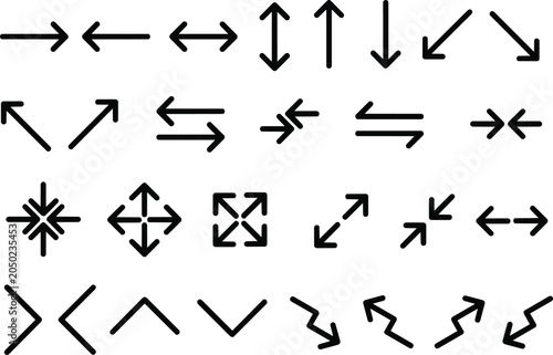 Collection of various black arrows and pointers on for design and navigation purposes easily
