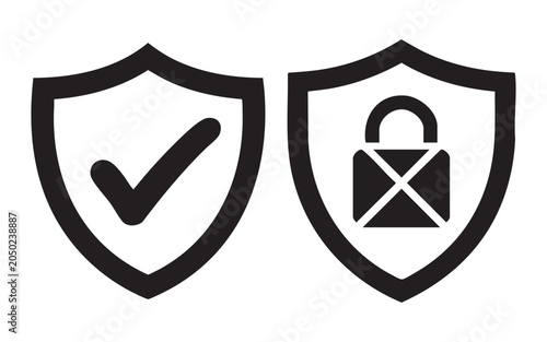 Fotografía Shield check mark and lock icons vector security privacy protection graphic verified safe symbol