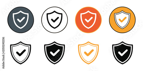 Set of diverse shield icons with check marks and circular backgrounds for security user interface.