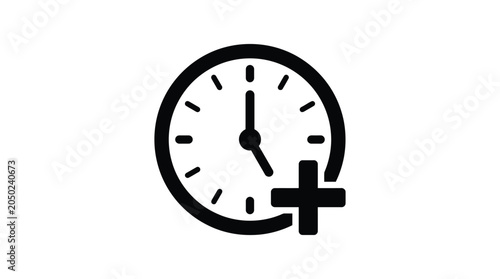 Tableau sur toile Clock Face With Plus Sign Black Silhouette time