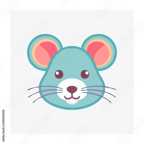 Cute blue mouse head flat design icon