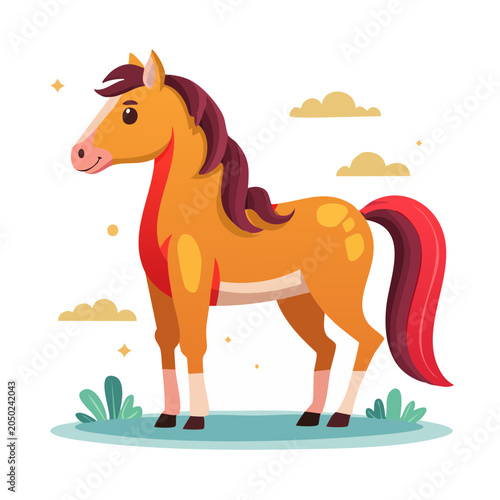 Cute cartoon horse illustration in flat design style