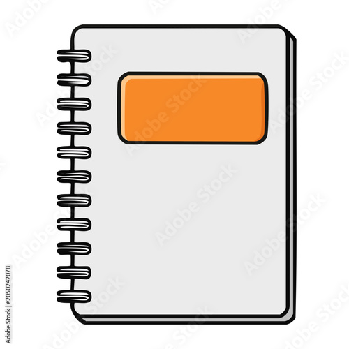 Flat design icon of a spiral bound notebook with orange label