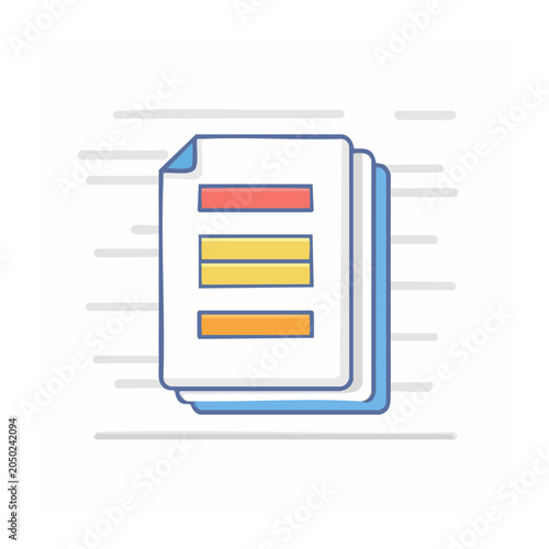 Flat design icon of stacked documents with colored bars