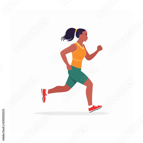 Woman running in athletic wear, flat design illustration