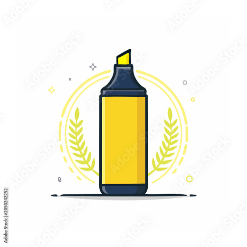 Yellow highlighter pen icon with laurel wreath and stars